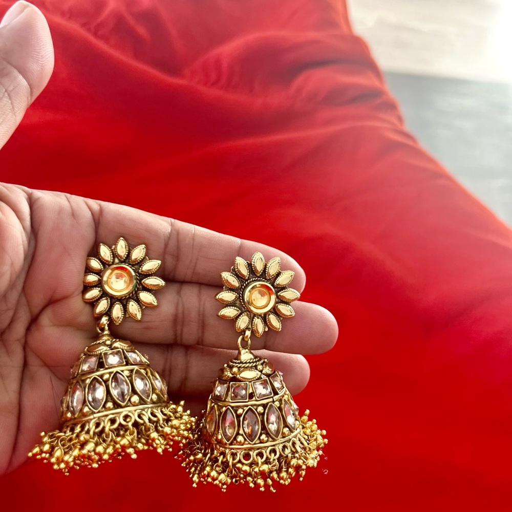 Kundan and polki traditional earrings jhumki